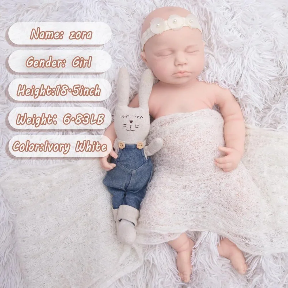 🆕19 inch Full Body Platinum Silicone Bald Baby Dolls Sleeping Zora-tan Boy